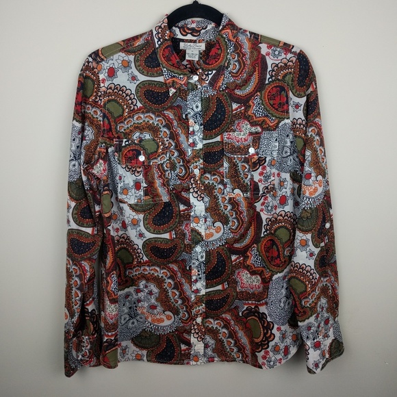 Lucky Brand Tops - Lucky Brand New orange paisley print button down L